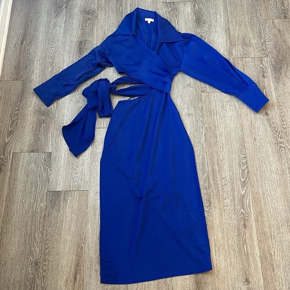 RONNY KOBO Ranell Cut-Out Midi Dress blue satin size xs - Picture 3 of 7